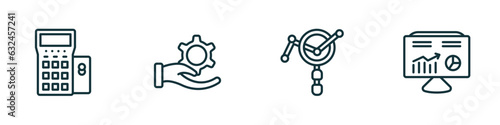 set of 4 linear icons from business and finance concept. outline icons included terminal, revenue, market research, hash rate vector