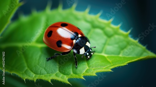 Macro Photo of Ladybug on Green Leaf Background. Generative Ai © CYBERUSS