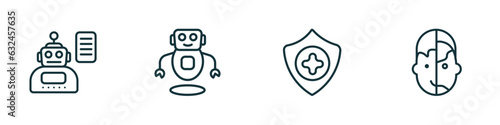 set of 4 linear icons from artificial intellegence concept. outline icons included laws of robotics, robots, healthcare, humanoid vector