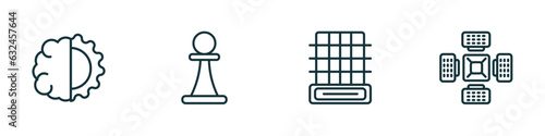 set of 4 linear icons from artificial intellegence concept. outline icons included deformity, chess, difference engine, nano sensor vector