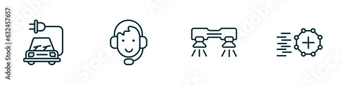 set of 4 linear icons from artificial intellegence concept. outline icons included solar energy car, personal assistant, flyboard, match moving vector