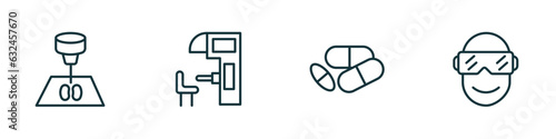 set of 4 linear icons from artificial intellegence concept. outline icons included organ printing, sensorama, medicine, oculus rift vector
