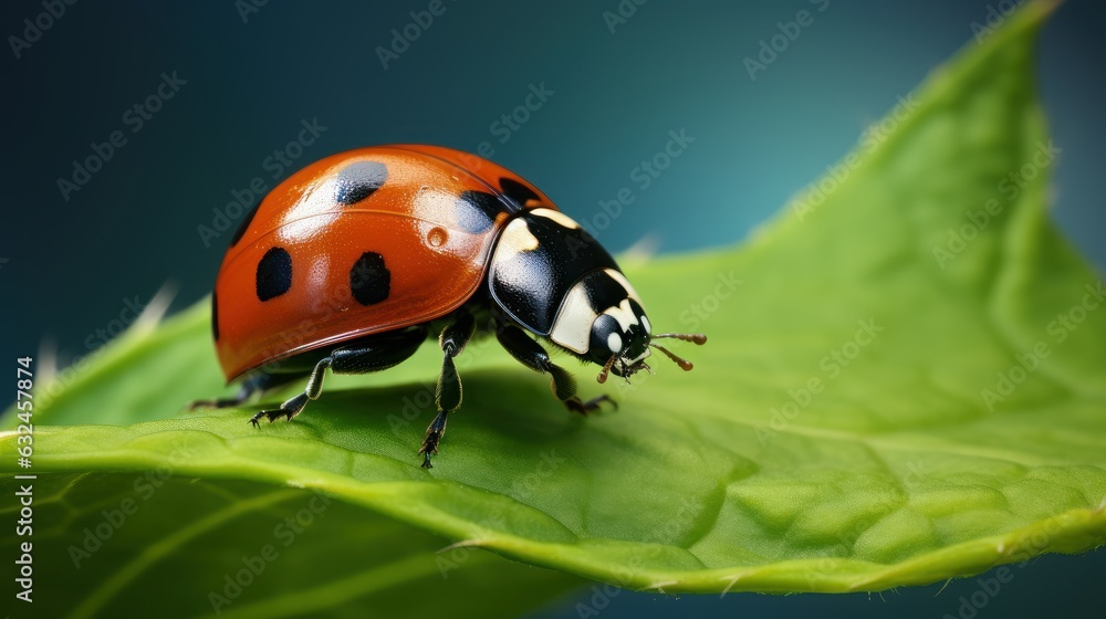 Macro Photo of Ladybug on Green Leaf Background. Generative Ai Macro Photo of Ladybug on Green Leaf Background. Generative Ai