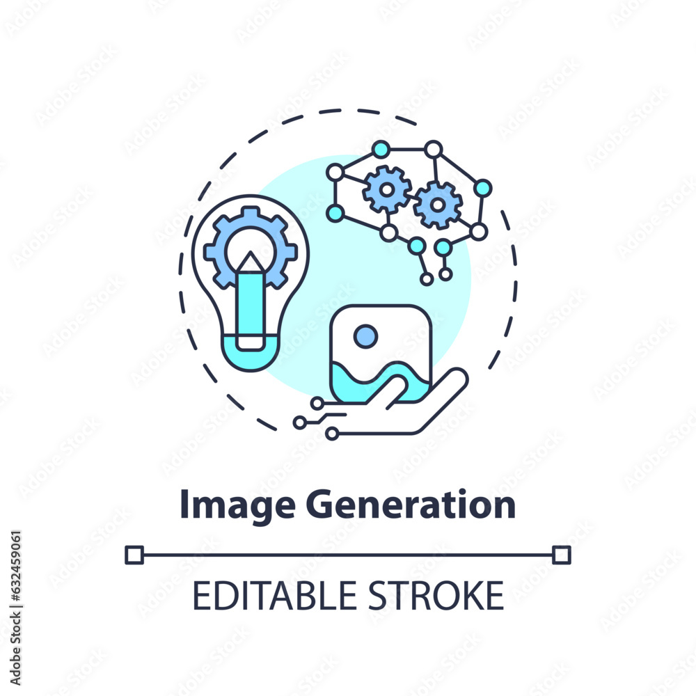 Editable image generation icon concept, isolated vector, AI for SEO thin line illustration. Editable image generation icon concept, isolated vector, AI for SEO thin line illustration.