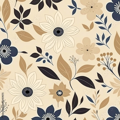 Floral decorative abstract background with beige flowers in scandinavian style