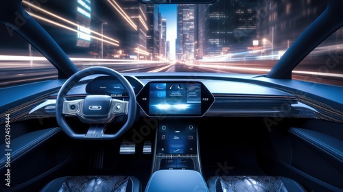 Empty Cockpit of Autonomous Car, Self Driving Vehicle, Futuristic Driverless Car. Generative Ai © CYBERUSS