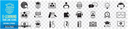 E-learning thin line icons set editable stroke vector illustration.