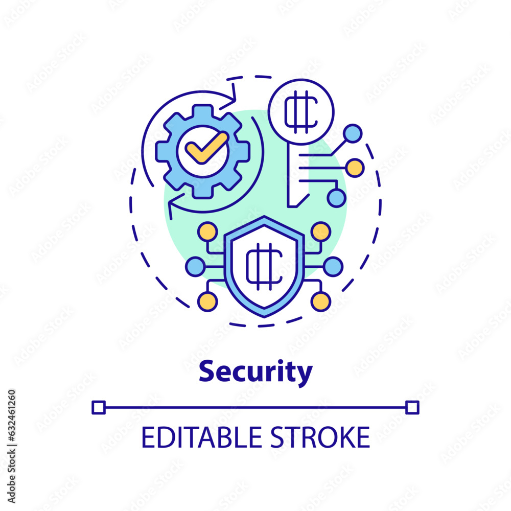 2D editable security thin line icon concept, isolated vector, multicolor illustration representing digital currency.