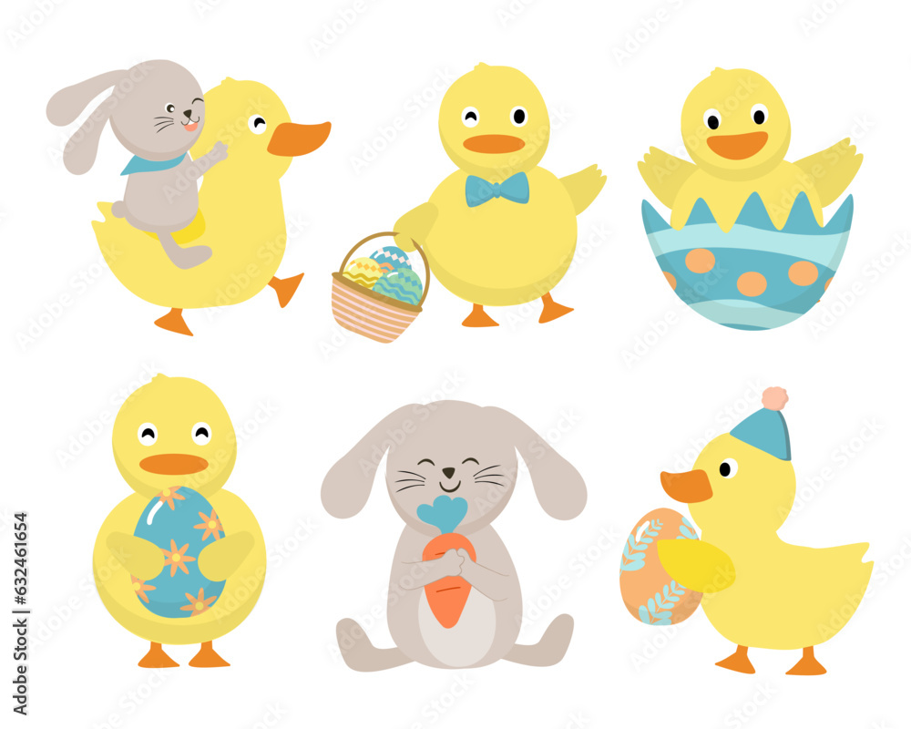 Happy Easter greeting design with cute Rabbit chick and eggs Happy Easter greeting design with cute Rabbit chick and eggs