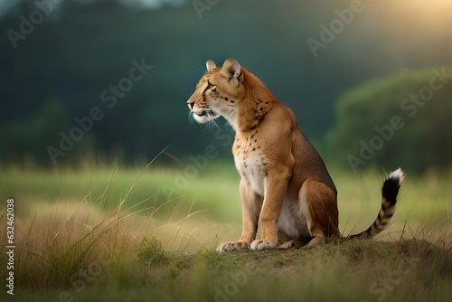 lion cub in the savannah generated by AI technology © soman