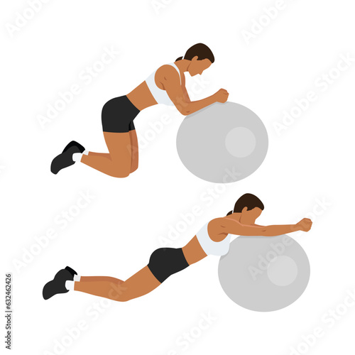 Woman doing Stability or Swiss Ball Rollout exercise, Woman workout fitness.