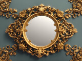 3D Gold antique rectangular picture or mirror frame, richly decorated 3D looping animation with alpha matte. Front view, gently moving lights and reflections, Generate Ai