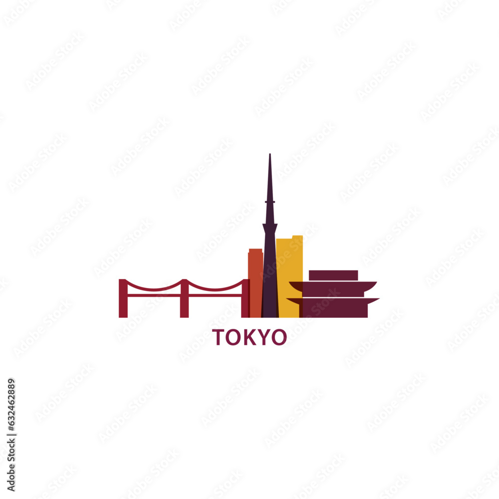 Obraz premium Japan Tokyo cityscape skyline city panorama vector flat modern logo icon. Asian Japanese capital metropolitan region emblem idea with landmarks and building silhouettes