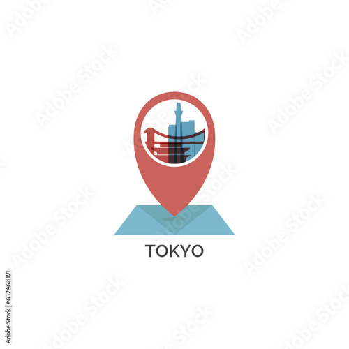 Canvas Print Tokyo Japan city map pin point geolocation modern skyline shape pointer vector logo icon isolated illustration