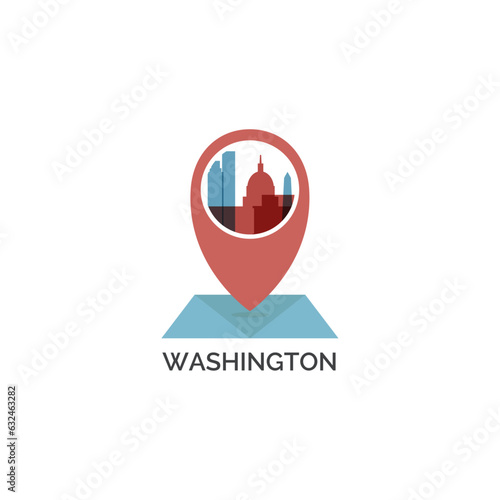 USA United States Washington D.C. city map pin point geolocation modern skyline shape pointer vector logo icon isolated illustration. US county emblem idea with landmarks and building silhouettes