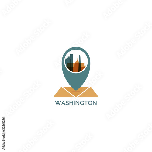 USA United States Washington D.C. city map pin point geolocation modern skyline shape pointer vector logo icon isolated illustration. US county emblem idea with landmarks and building silhouettes
