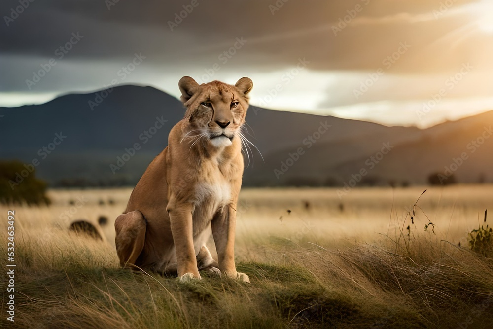 lion cub in the savannah generated by AI technology lion cub in the savannah generated by AI technology
