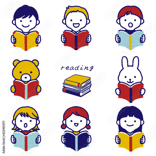 本を読む笑顔の人々のアイコン