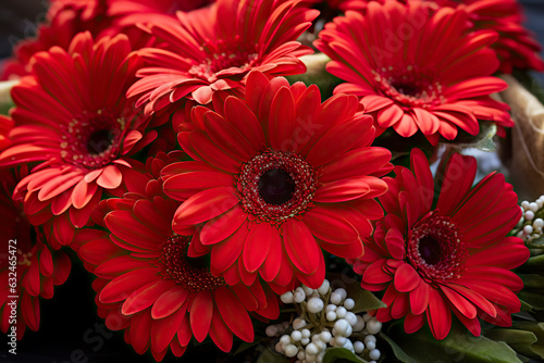 Beautiful red gerbera flowers bouquet closeup. Floral background.