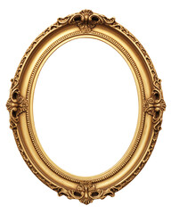 Antique round oval gold picture mirror frame isolated on transparent or white background, png