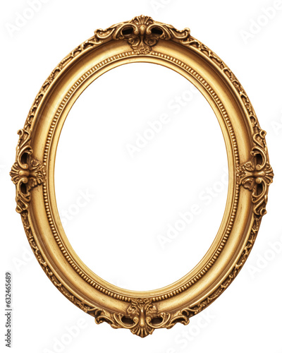 Fototapeta Antique round oval gold picture mirror frame isolated on transparent or white ba