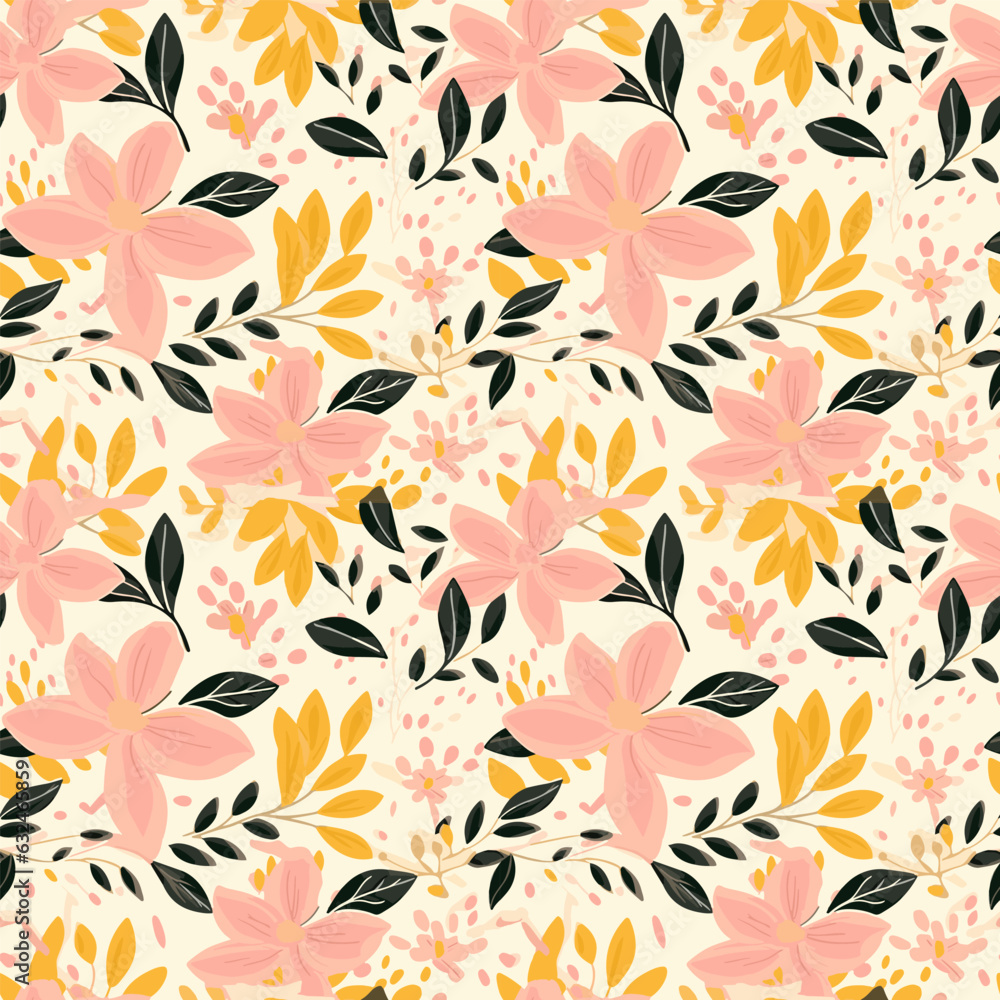 A floral graphic pattern, weaving together flowers and leaves in a harmonious design. This versatile pattern evokes natural beauty and elegance, suitable for textiles, wallpapers, and creative project A floral graphic pattern, weaving together flowers and leaves in a harmonious design. This versatile pattern evokes natural beauty and elegance, suitable for textiles, wallpapers, and creative project