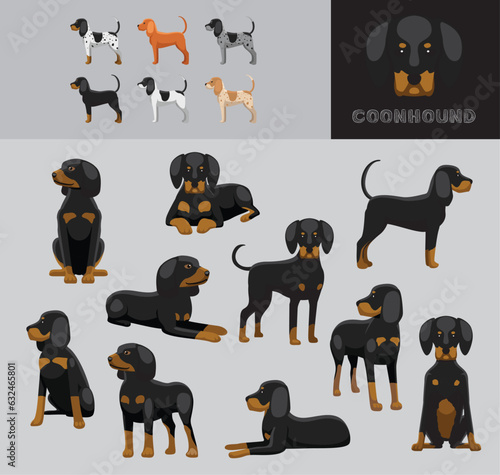 Dog Coonhound Cartoon Vector Illustration Color Variation Set