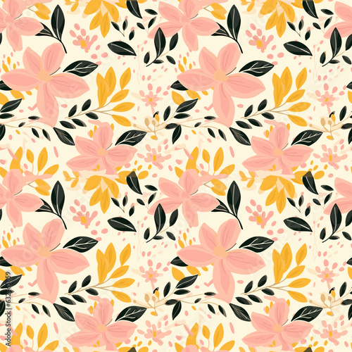 A floral graphic pattern, weaving together flowers and leaves in a harmonious design. This versatile pattern evokes natural beauty and elegance, suitable for textiles, wallpapers, and creative project