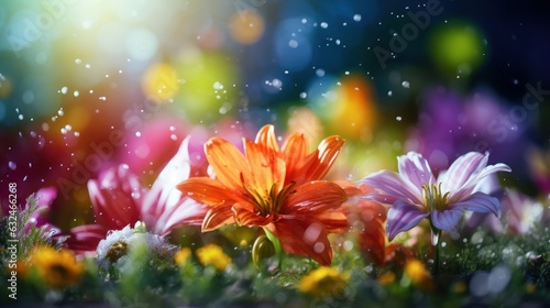 Epic Photography Shot of Flowers Blooming Background, Lively Summer Season Concept. Generative Ai