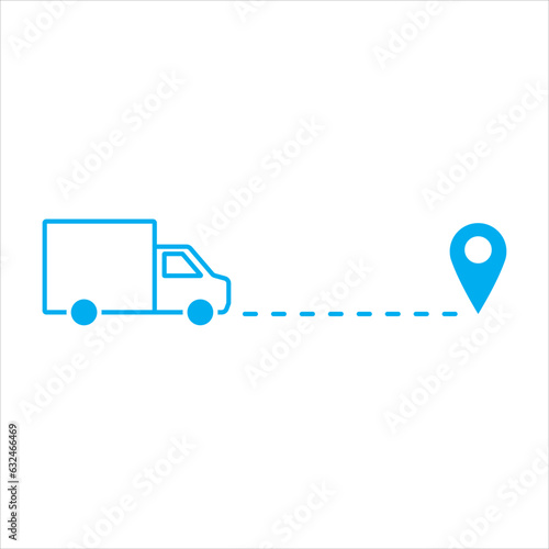 delivery, truck moving to a point on the map icon vector