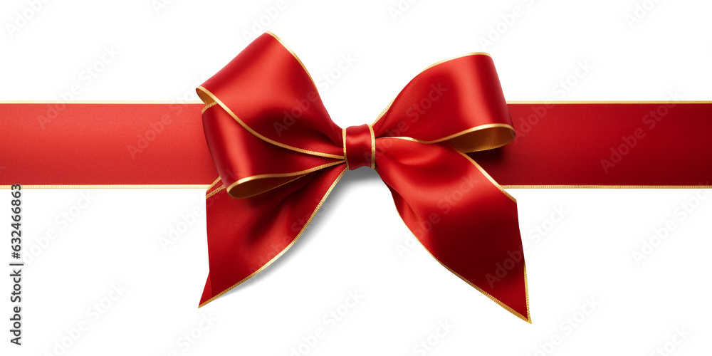 Red ribbon and bow with gold isolated on transparent or white background, png Red ribbon and bow with gold isolated on transparent or white background, png