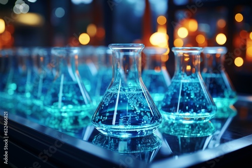 Laboratory glassware serves as a mesmerizing chemistry science background Generative AI photo