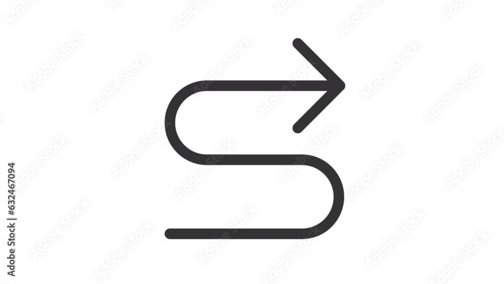 Black icon animation of right winding road arrow, HD video with transparent background, seamless loop 4K video, road directional sign. Black icon animation of right winding road arrow, HD video with transparent background, seamless loop 4K video, road directional sign.
