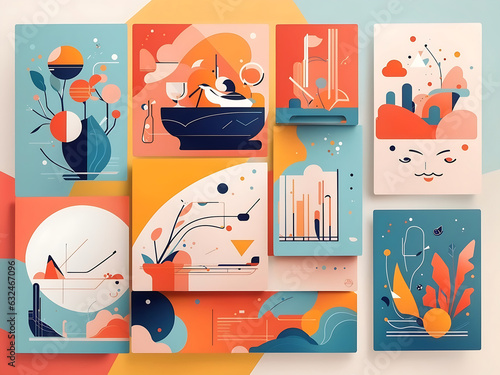 These illustrations are characterized by their use of simple lines, shapes lines, shapes, and colors. They often have a clean and uncluttered look, and they are often used for Brandi,  Generate AI Art photo
