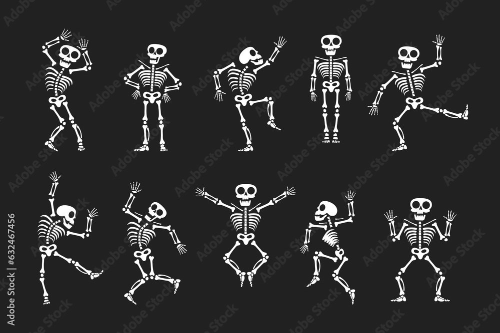 Skeletons dancing with different positions flat style design vector ...