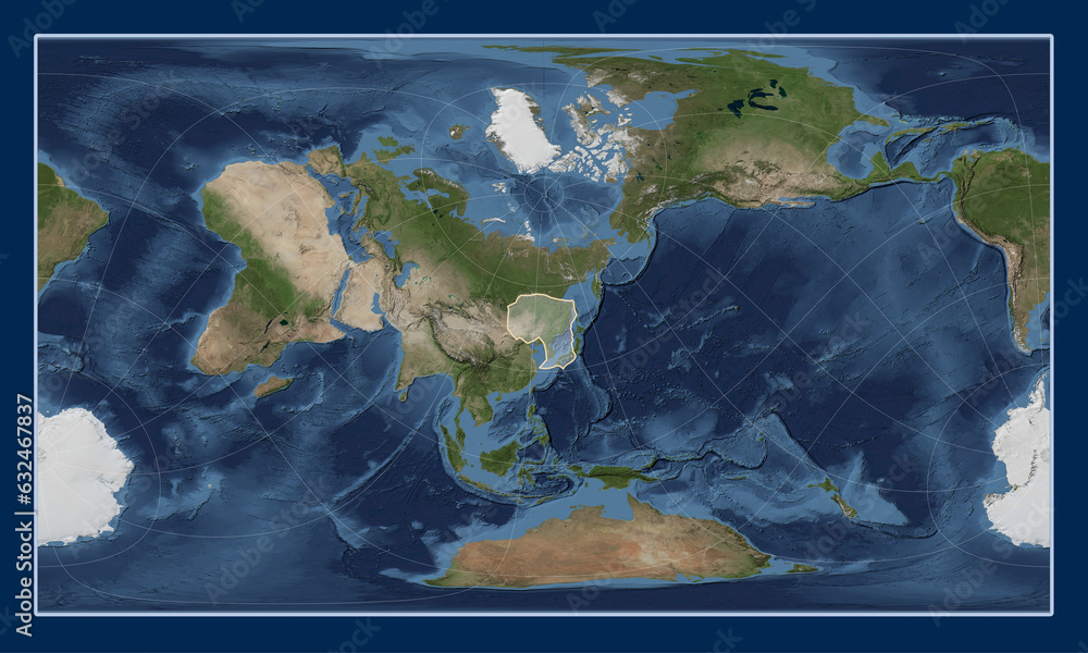 Amur tectonic plate. Satellite. Patterson Cylindrical Oblique.