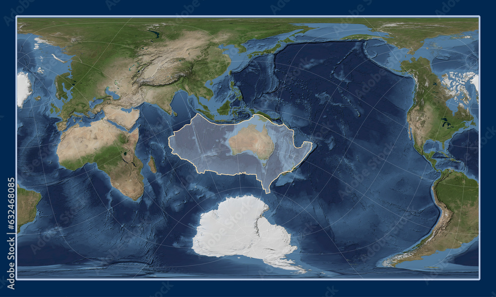 Australian tectonic plate. Satellite. Patterson Cylindrical Oblique.