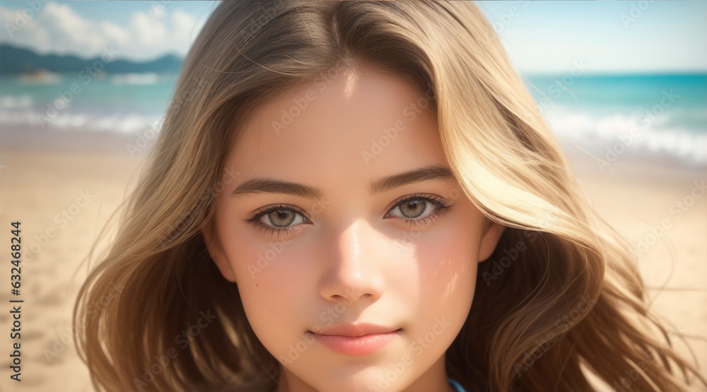 A landscape beautiful girl in beach art by Generative AI A landscape beautiful girl in beach art by Generative AI