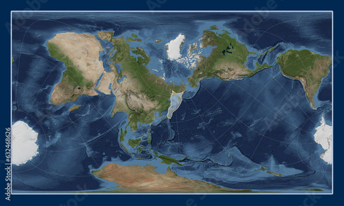 Okhotsk tectonic plate. Satellite. Patterson Cylindrical Oblique.