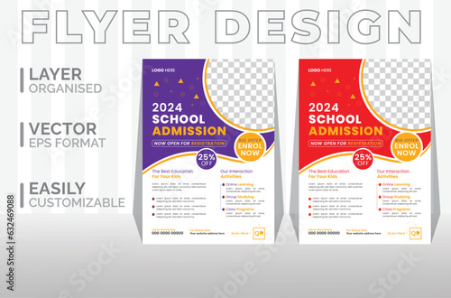 Multicolored School Flyer Layout. a bundle of 4 templates of a4 flyer, Kids Childrens back to school education admission flyer poster layout, book cover, leaflet, poster, brochure, template.