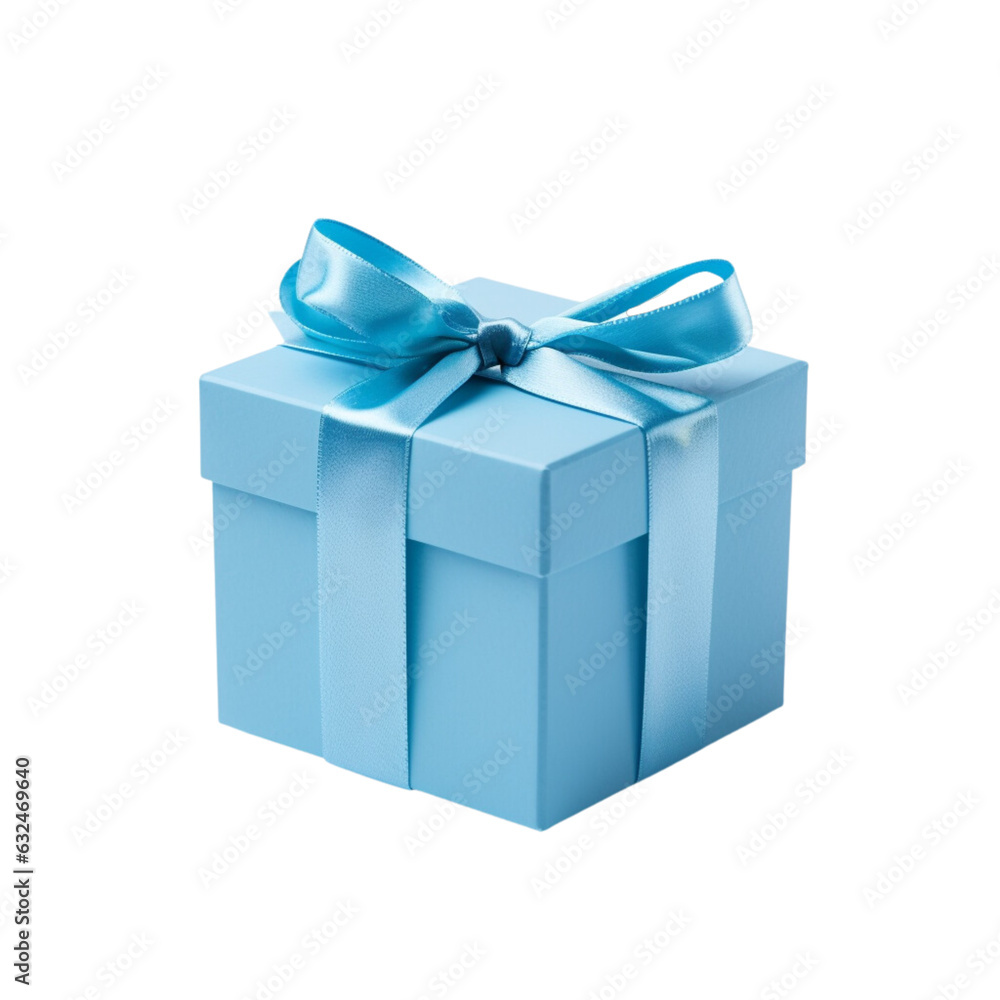 Blue gift box with white ribbon, white background Blue gift box with white ribbon, white background
