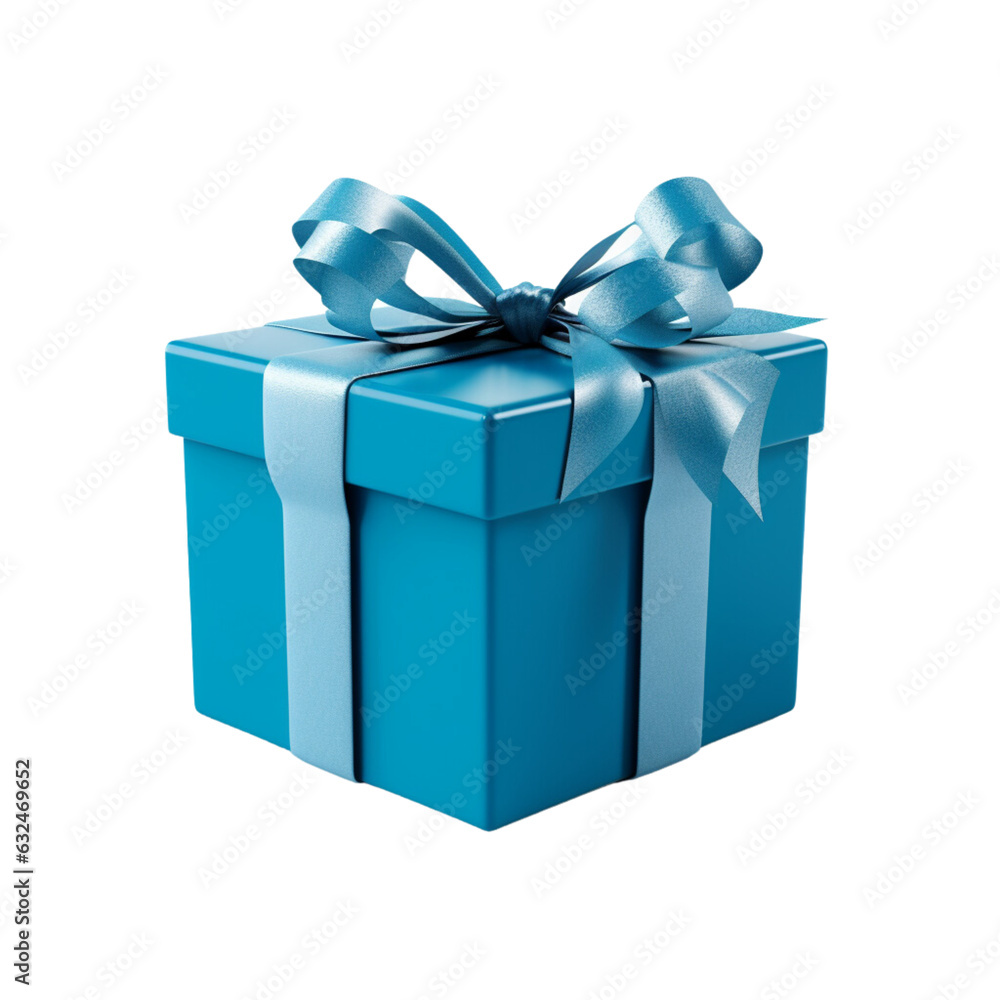 Blue gift box with white ribbon, white background Blue gift box with white ribbon, white background