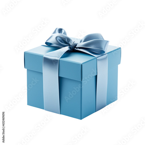 Blue gift box with white ribbon, white background