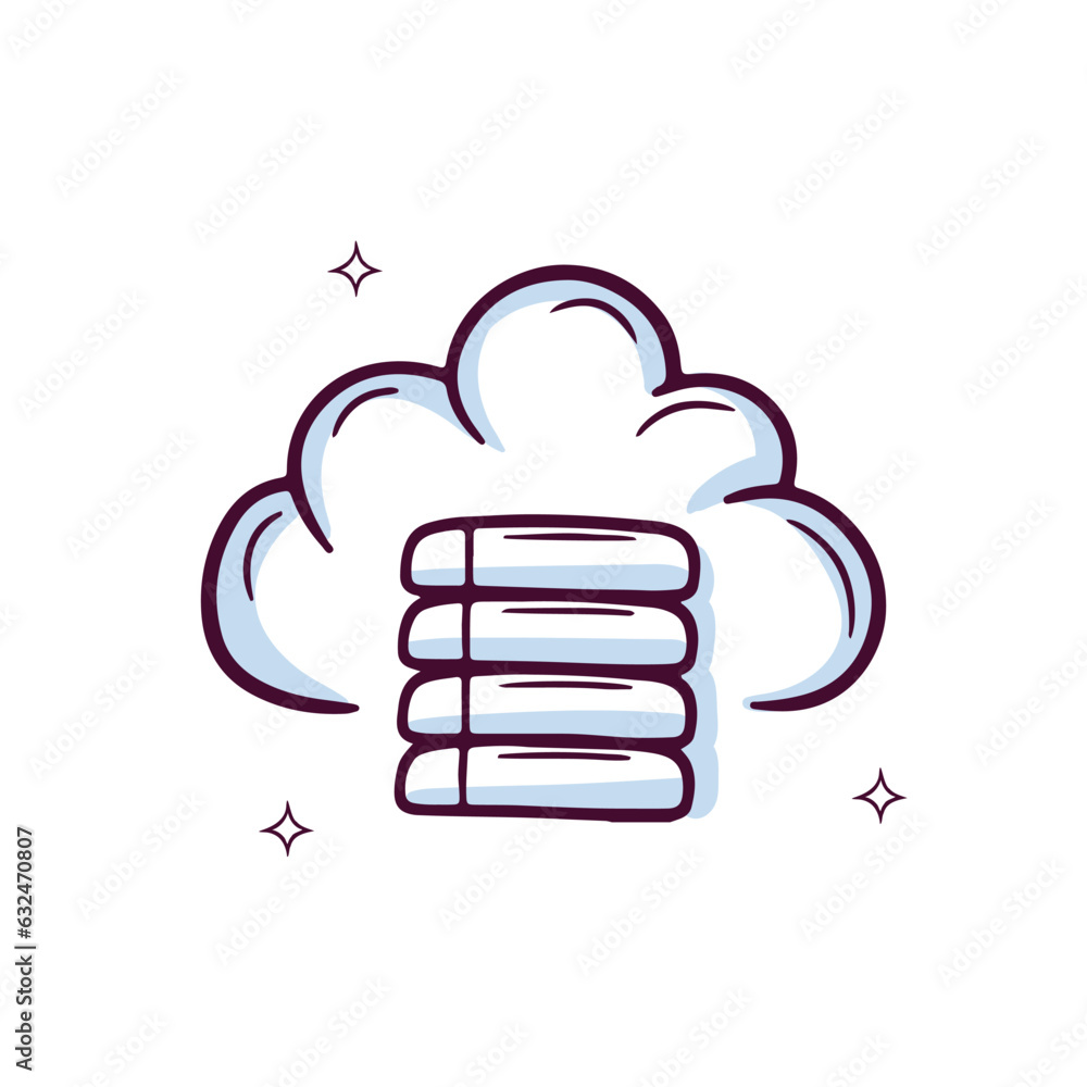 Hand Drawn Cloud Icon With Server Rack. Doodle Sketch Vector Illustration Hand Drawn Cloud Icon With Server Rack. Doodle Sketch Vector Illustration