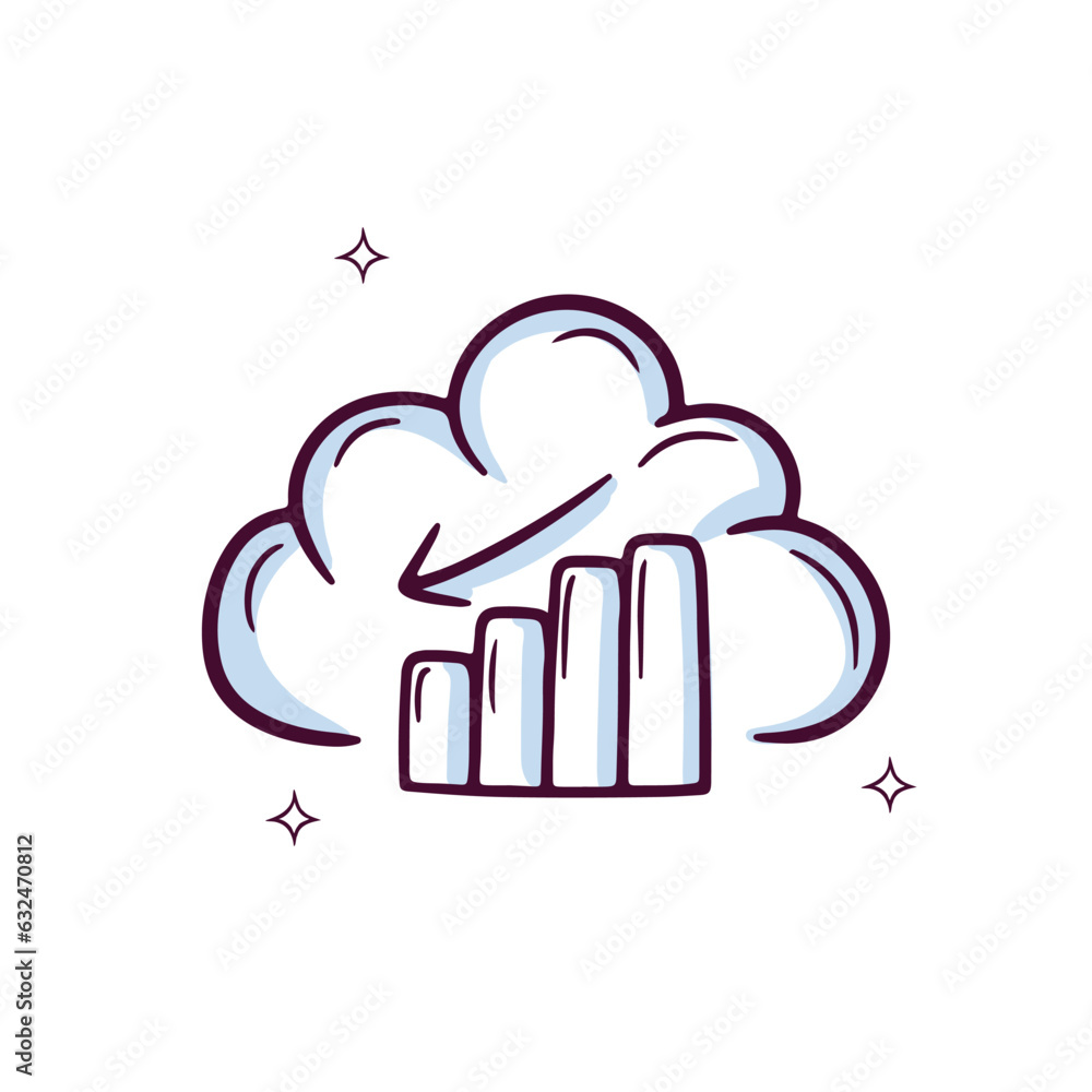 Hand Drawn Cloud Icon With Chart Down. Doodle Sketch Vector Illustration Hand Drawn Cloud Icon With Chart Down. Doodle Sketch Vector Illustration