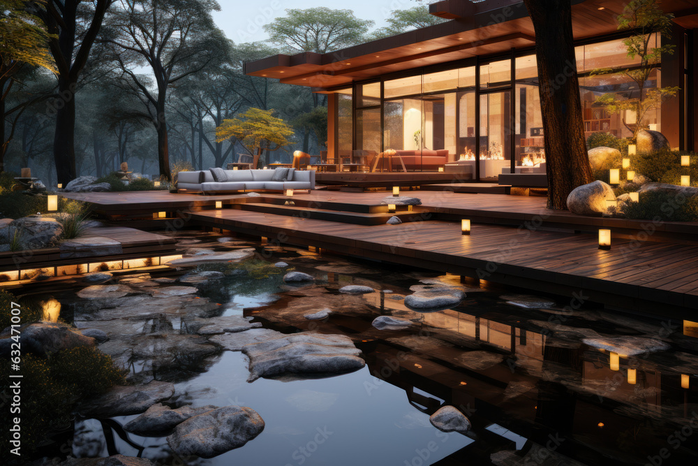 Obraz premium view on a backyard yard with an outdoor 