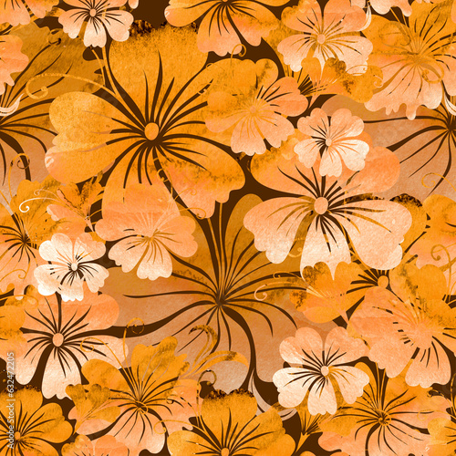 Secluded garden floral pattern. Watercolor illustration