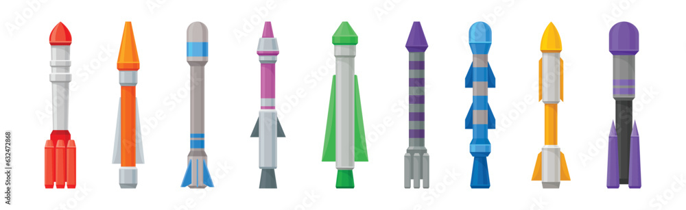 Military Guided Missiles of Different Color and Shape Vector Set Military Guided Missiles of Different Color and Shape Vector Set