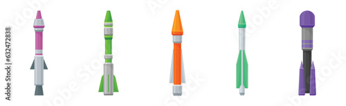 Military Guided Missiles of Different Color and Shape Vector Set