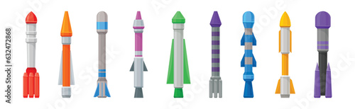 Military Guided Missiles of Different Color and Shape Vector Set